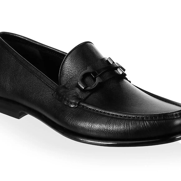 Ferragamo Men\'s Gancini Crown Bit Leather Loafers (11 1/2) Black EE main image 5